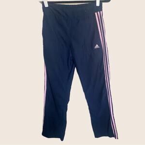 Adidas Pants Women M Blue Pink Stripes Sweatpants Stretch Workout Pockets